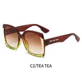 Square tea frame oversized sunglasses with gradient tea lenses and gold arrow decor - Tea Frame Gradient Tea Lens