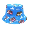 Detailweergave van een blauwe vissershoed met etnische olifanten en wolkenpatroon - Hemelblauw Olifant & Wolken (1#)