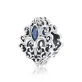 Vintage S925 sterling silver charm bead with marquise blue zircon and filigree carving - Water Drop Pattern (SCC2151)