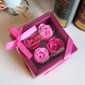 Exquisite gift box with four soap roses in deep and light pink colors and ribbon - 4 Pieces / Two-tone Pink