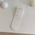 White Japanese lolita style lace mesh mid-calf socks with vintage hollow patterns - White Ripple