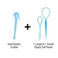 Sky blue 3-piece hair styling set including elastic band cutter and two topsy tail tools - Pull Hair Needle + Elastic Cutter / Blue