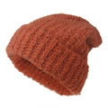 Detail of orange boucle knit beanie showing thick textured wool and warm winter fabric - 58-60CM / Orange Red