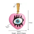 Macro detail of a pink heart Evil Eye pendant showing specific size dimensions in mm - Pink/Heart Evil Eye (M654225D1-Pink)