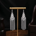 Vintage silver Bohemian earrings with hollow heart design and long chain tassels - Heart Hollow Five-Row Chain Tassel Style (E6039)