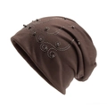 Deep coffee brown slouchy beanie with stylish silver rivet scroll patterns for women - Adjustable (54-60cm) / Brown