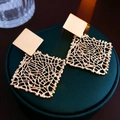 Gold-plated geometric hollow square earrings with a woven metal mesh texture - Hollow Square Real Gold Plated Style (19#)