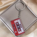 Fashionable red acrylic cassette keychain with Spotify wave code and silver metal ring - Red