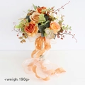 Brautstrauß mit orangefarbenen Kunstrosen und Bändern, ideal für Hochzeiten, 190g - Orange
