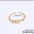 Adjustable golden stainless steel ring with rectangular zircon and side diamonds - Rectangular Pave Zircon / Gold