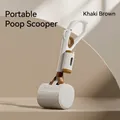 Portable pet pooper scooper in khaki brown and white with long handle for dogs - Khaki Brown