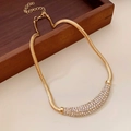 Vintage gold snake chain necklace with sparkling pave rhinestone curved bar pendant - 73# Necklace - Gold - Crescent Pave Rhinestone Snake Bone Chain
