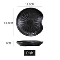 Plato de cerámica negra para aperitivos con textura de loto, medida 13,3cm x 11,6cm - Negro Brillante (Negro Mate)