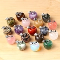 Mini apple pendants in natural crystals including amethyst and rose quartz with silver leaves - Mixed Random