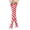 Christmas over knee socks with red white diagonal stripes and festive ribbon bow decor - One Size / Red and White Diagonal Stripes/Double Bow