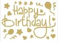Golden Happy Birthday sticker for balloons with stars and hearts decoration - Birthday 02 / Gold