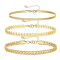 Three-piece gold layered chain bracelet set with snake, herringbone, and Cuban links - Gold Set - Snake/Herringbone/Cuban Chain
