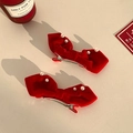 Set of red velvet bow hair clips with faux pearls on a textured background - Pearl Bow Hair Clips Pair
