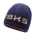 Berretto in maglia blu scuro con bordo kaki a contrasto e ricamo lettere FBKS - Taglia unica / Blu con ricamo dorato