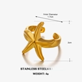 Goldener Seestern-Ring aus Edelstahl, offenes Design, 1,7 cm Innendurchmesser, 4g - Innendurchmesser 1.7cm / Goldener Ring