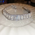 Sparkling silver choker bracelet with emerald-cut crystals on a white plate - Chain Only / 30# Silver Emerald Cut Necklace