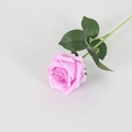Single realistic pink velvet artificial rose flower with stem and green leaves - Silk Purple