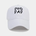 Detailed view of high-quality Dog Dad embroidery on a white cotton baseball cap - Adjustable / White