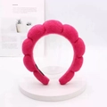 Puffy rose red sponge headband with unique wavy edges for skincare and makeup routines - Bright Red Cloud Headband