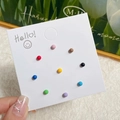 Set of 10 colorful matte round stud earrings on a white Hello! display card - DOU1 Nine Color Beans [Matte]