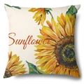 Linen sunflower throw pillow cover with hand-painted floral print and Sunflower text - 45x45cm Pillow Cover / Sunflower Text Style-4 (21Y382-4)