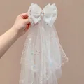 White bow hair clip with gem and 50cm long tulle veil for little girls and weddings - Colorful Sequined Mesh Veil