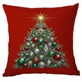 Red Christmas pillow cover featuring a luxurious jewel-toned diamond Christmas tree design - Gem Christmas Tree