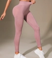 High waist seamless yoga leggings in dusty pink with tummy control and push-up effect - S / Pink