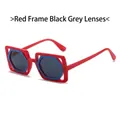 Fashionable hollow square sunglasses with red outer frame and blue inner frame detail - Red Frame Dark Grey Lens