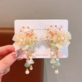Floral children's hair clips with tassel pendants and soft pastel colored resin flowers - Wangyue Yellow (061#)
