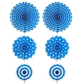 Set of 6 blue paper fans with wave, polka dot, and ring patterns for party decor - Dark Blue Paper Fan Flowers