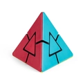 Frosted texture Pyraminx puzzle cube featuring red, blue, and yellow colorful triangles - FX7715 Six-color Duet Cube