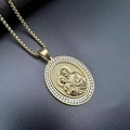 Gold plated stainless steel Jesus pendant necklace with zircon inlay on black background - FZ024 Single Pendant (St. Joseph with Child)