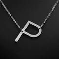 Elegant polished silver letter P pendant necklace with minimalist stainless steel chain - White Letter P