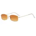 Retro small square sunglasses with gold metal frame and brown gradient lenses - Gold Frame Gradient Tea Lens