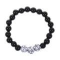 Geflochtenes Fußball-Armband mit schwarzen glatten Perlen für Sportbegeisterte - Schwarzes Fußball-Perlenarmband