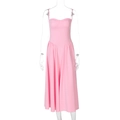 Detail view of pink strap dress featuring fitted waist and voluminous pleated skirt - S / Pink