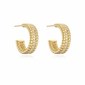 Detail of gold C-shaped earrings with braided texture and white cubic zirconia accents - C-Shape Woven Style (CE00183YH)