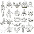 Silver Halloween charms collection with bats pumpkins and skulls for DIY jewelry making - Mixed 20pcs Shiny Silver