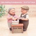 Elderly couple baking cake figurine with Sweet Home inscription for car and home decor - Old Couple Figurine / 1041-5 Cake Making Style