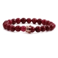 8mm faceted red beaded bracelet with a rose gold crown charm for men and women - Deep Red Faceted Beads