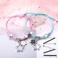 Rosa und blaue gewebte Paar-Armbänder mit silbernem Stern und Kleeblatt-Anhänger - Kleeblatt und Stern (2er-Set - Buntes Seil)