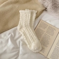 Weiße Korallenfleece-Socken mit Blumen, dicke warme flauschige Winter-Haussocken für Damen - Weiß - Ohne Muster