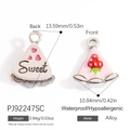 Pink alloy strawberry triangle pendant with Sweet engraving on reverse side - Pink Strawberry Cake Style (PJ92247SC)