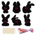 Set arte a graffio coniglietto di Pasqua, 24 carte con penne in bambù e nastri colorati - 24 Pezzi Disegni a Grattare Coniglio (J-0449-1)